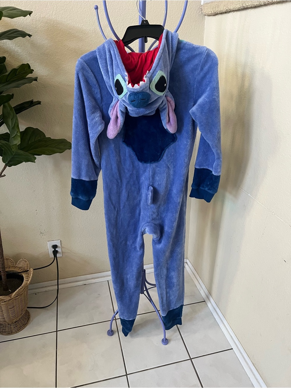 Jou Jou Blue Stitch Plush Hooded Kids One-Piece Footie Pajamas
